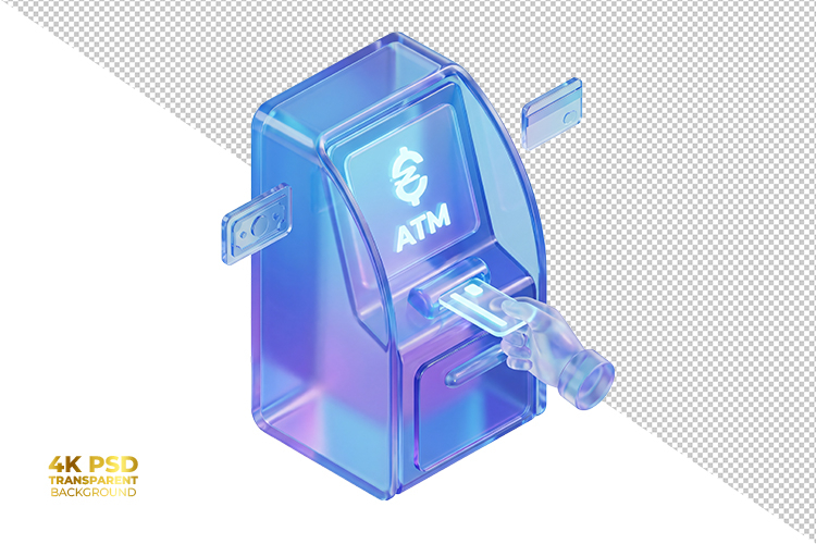 3D Transparent Glass ATM Machine Icon Isolated