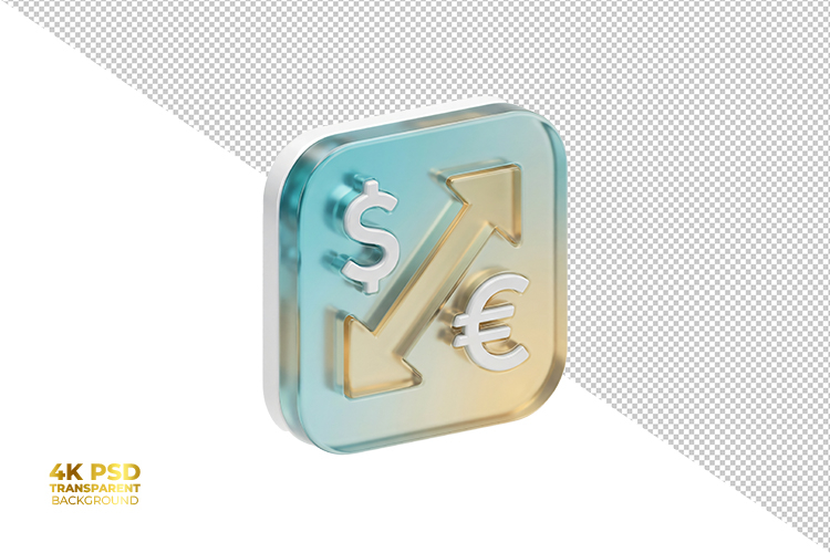 3D Transparent Glass Currency Exchange Icon Isolated