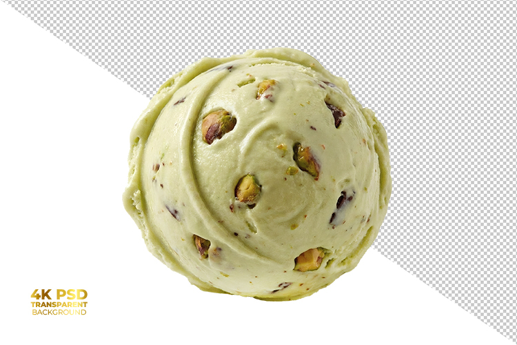 Pistachio Ice Cream Scoop with Real Nuts Isolated