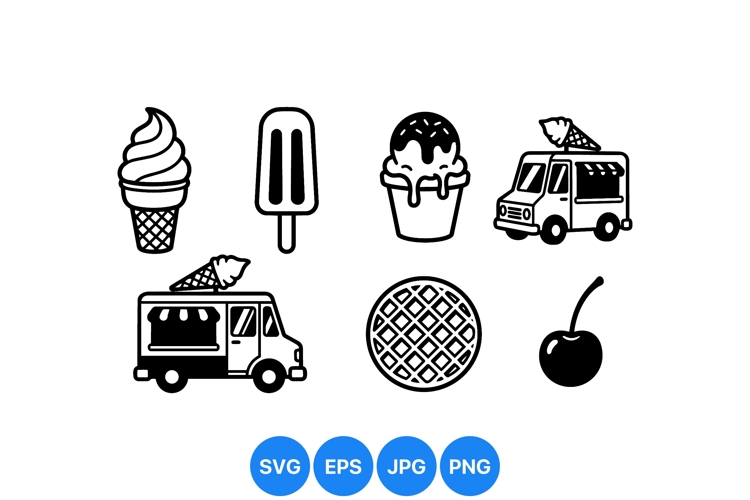 Black And White Ice Cream Icons For Printables