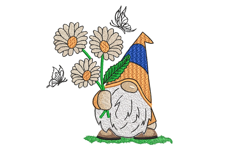 Garden Gnome with flowers Embroidery Design
