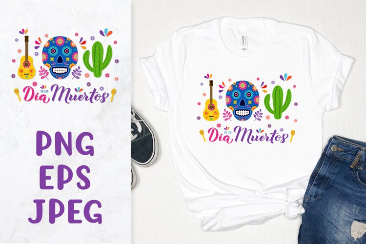 Dia de los Muertos sugar skull sublimation design example image 1
