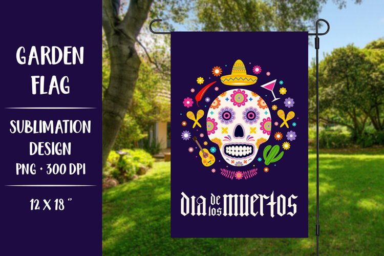 Dia de los Muertos garden flag sublimation design DMGF03 example image 1