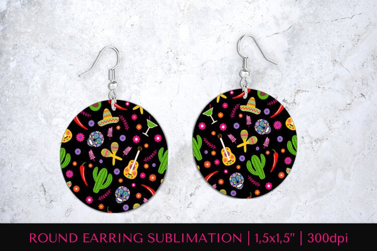 Dia De Los Muertos round earrings sublimation design 006 example image 1