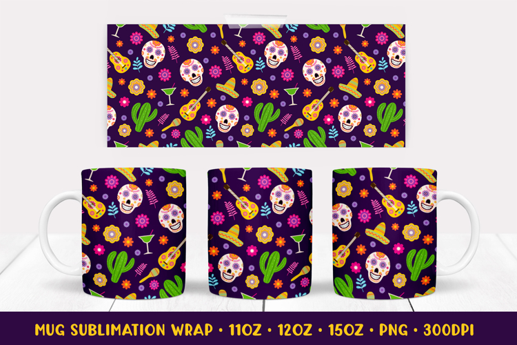 Dia De Los Muertos Mug Wrap. Mexican Sublimation Design 08