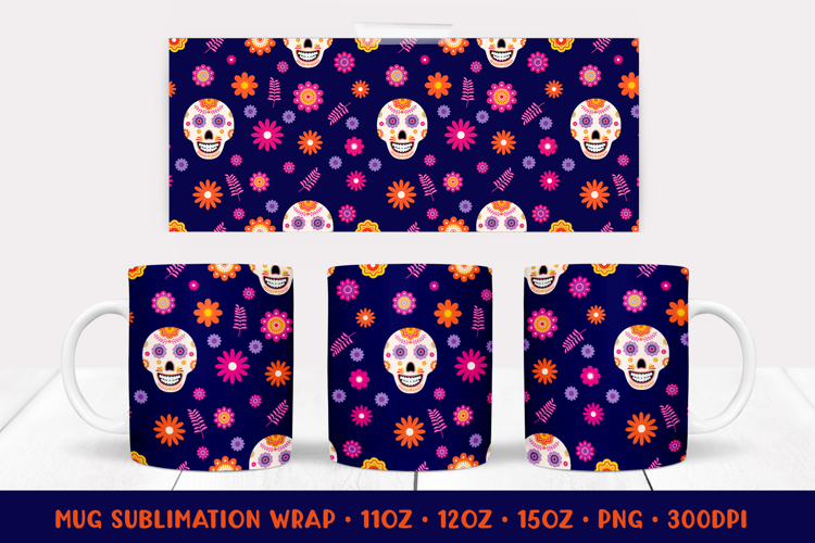 Dia De Los Muertos Mug Wrap. Mexican Sublimation Design 09