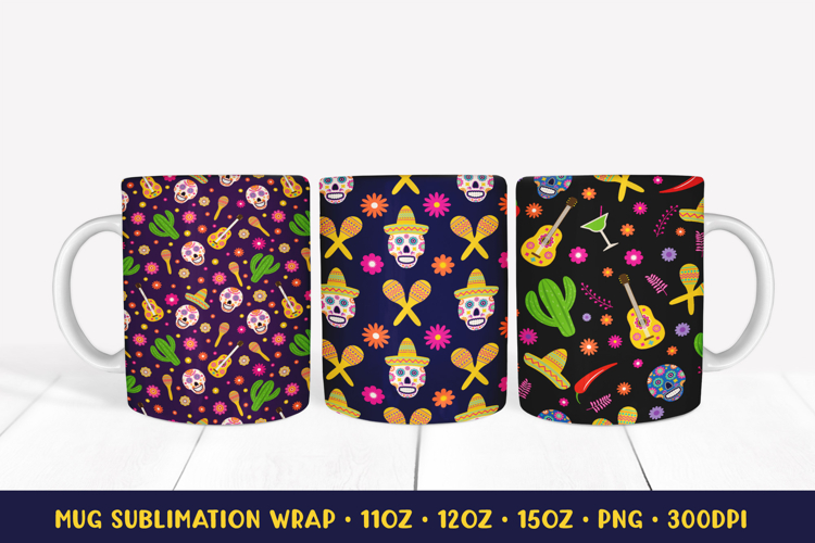 Dia De Los Muertos Mug Wrap. Mexican Sublimation Design 11
