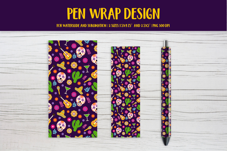 Dia De Los Muertos Pen Wrap Sublimation or Waterslide 008