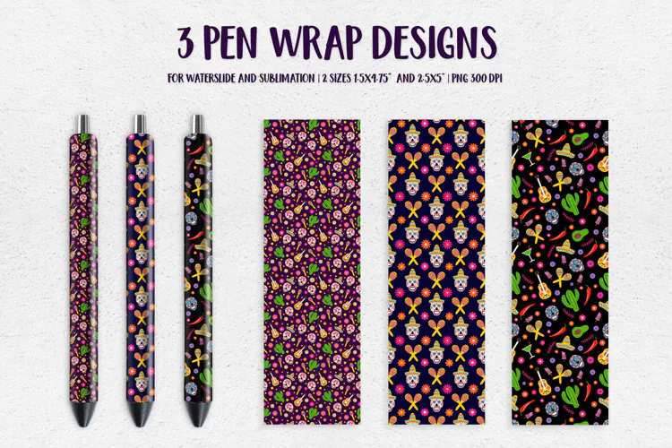 Dia De Los Muertos Pen Wrap Sublimation or Waterslide 011
