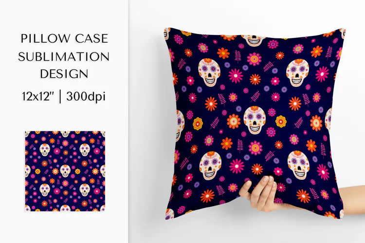 Dia De Los Muertos Pillow Case Sublimation Design PNG 001 Cr