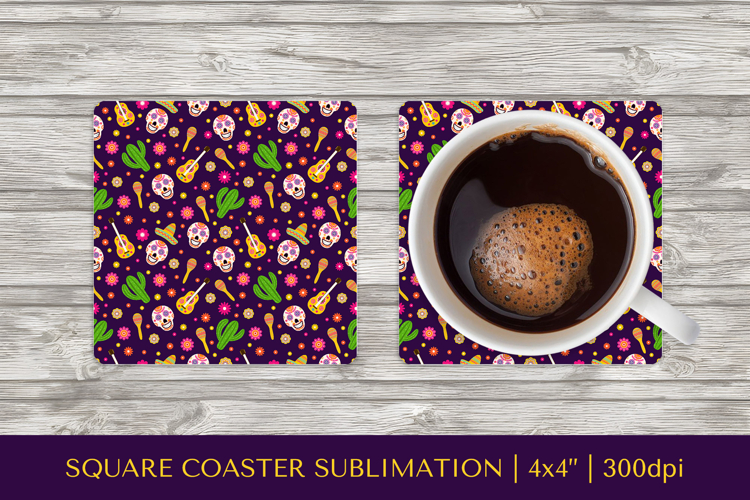 Dia De Los Muertos square coaster sublimation design PNG 004