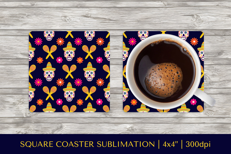 Dia De Los Muertos square coaster sublimation design PNG 005