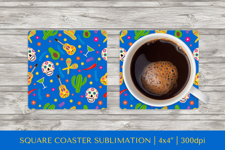Dia De Los Muertos square coaster sublimation design PNG 007