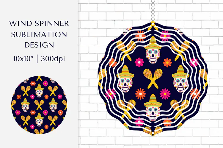 Dia De Los Muertos Wind Spinner Sublimation Design PNG 005
