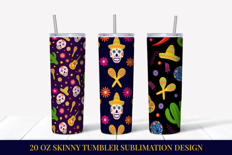 Dia De Los Muertos Skinny Tumbler Wrap Sublimation Design 11
