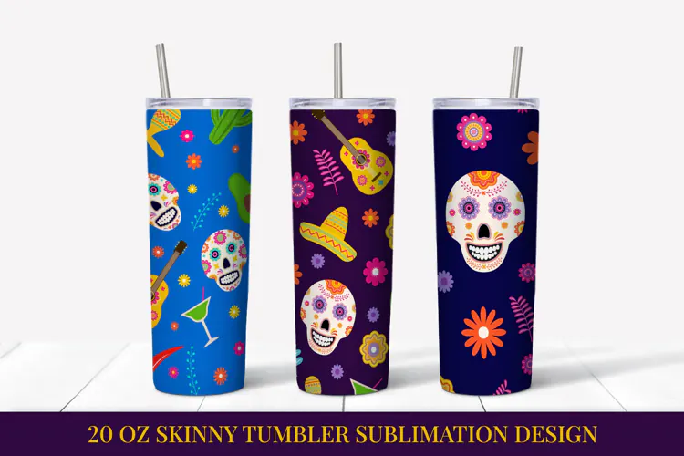 Dia De Los Muertos Skinny Tumbler Wrap Sublimation Design 12