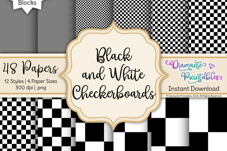 Black and White Checkerboards Digital Paper | 4 Sizes