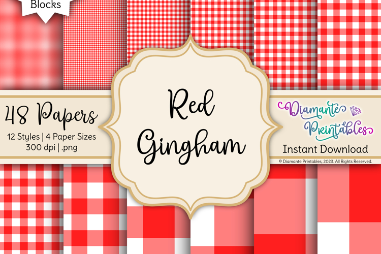 Red Gingham Digital Paper Pack | 12 Styles | 4 Sizes | png