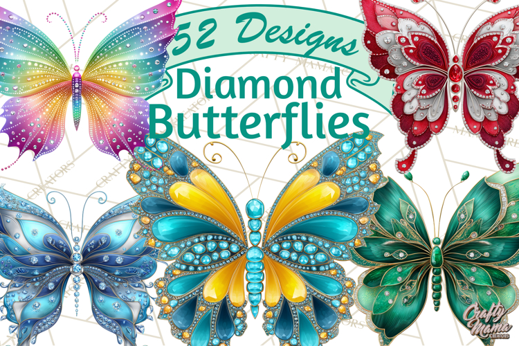Sparkly Diamond Butterfly Clipart Colorful PNG Graphics
