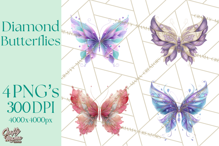 Sparkly Diamond Butterfly Clipart Colorful PNG Graphics