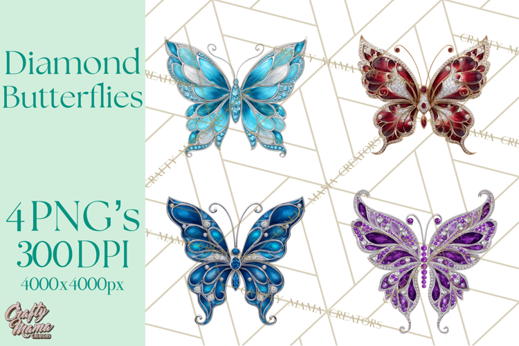 Sparkly Diamond Butterfly Clipart Colorful PNG Graphics