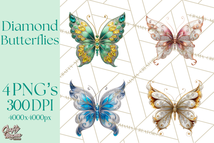 Sparkly Diamond Butterfly Clipart Colorful PNG Graphics