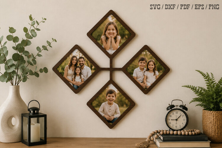 Diamond Family Photo Frame Laser Cut SVG, Laser Cut File example image 1