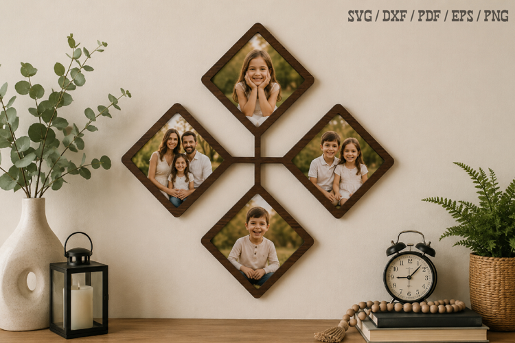 Diamond Family Photo Frame Laser Cut SVG, Laser Cut File