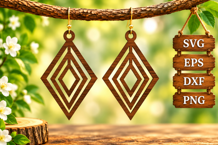 Diamond Geometric Earring Rhombus Minimalist Art Deco SVG