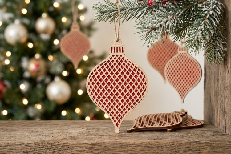 Diamond Grid Christmas Ornament SVG Wood Laser Cut example image 1