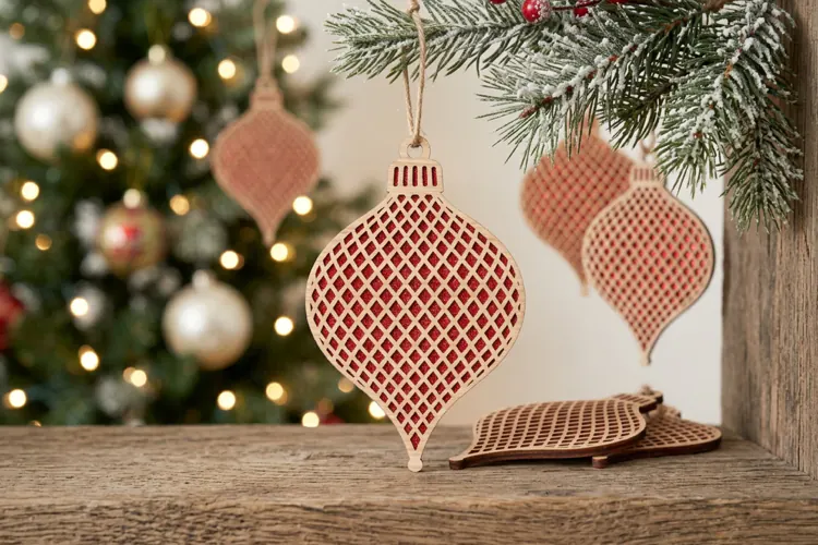 Diamond Grid Christmas Ornament SVG Wood Laser Cut