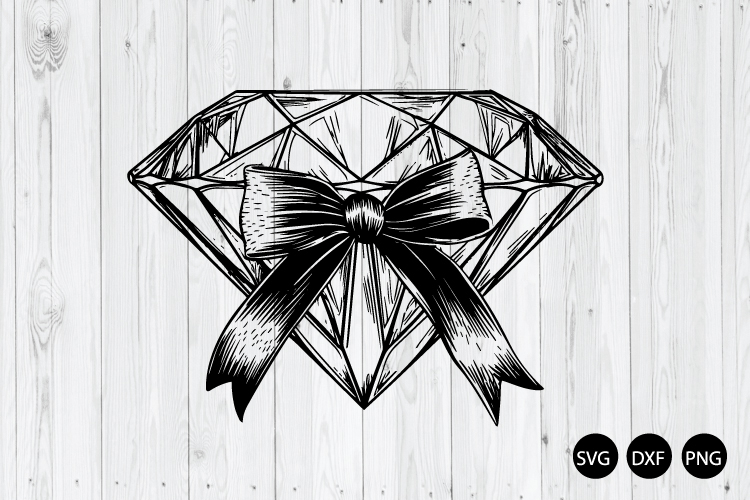 Diamond With Coquette Bow SVG, Diamond SVG, Pearl Bow SVG