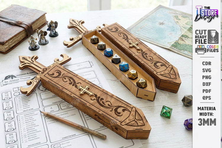Sword Dice Box Laser Cut | Board Game SVG | Laser Cut Files