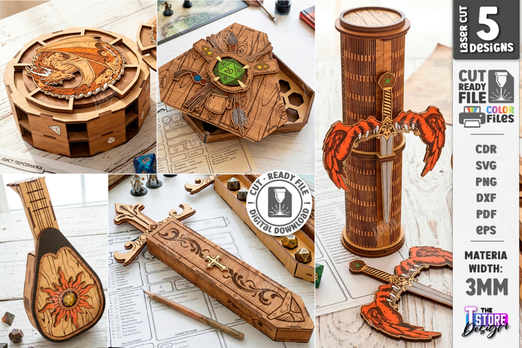 Wooden Dice Boxes Laser Cut Bundle | Tabletop Game Organizer