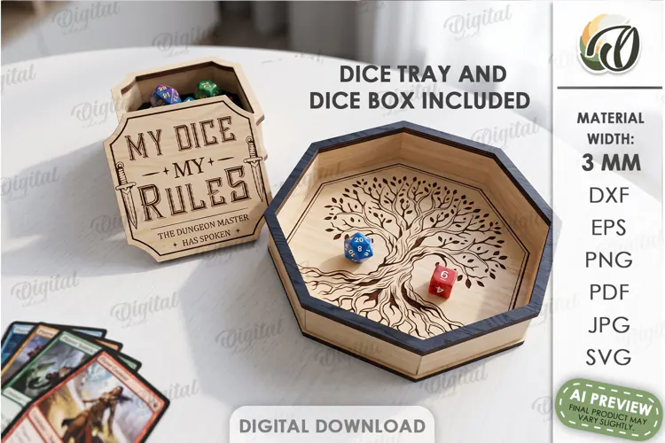 RPG Dice Tray and Dice Box Laser Cut. Gaming Accessories SVG