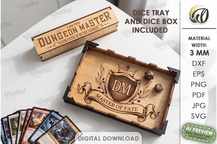 RPG Dice Tray and Dice Box Laser Cut. Gaming Accessories SVG example image 1