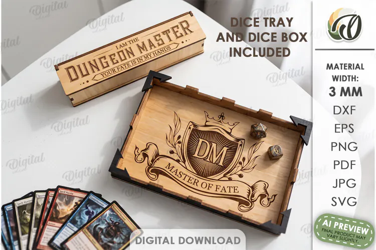 RPG Dice Tray and Dice Box Laser Cut. Gaming Accessories SVG