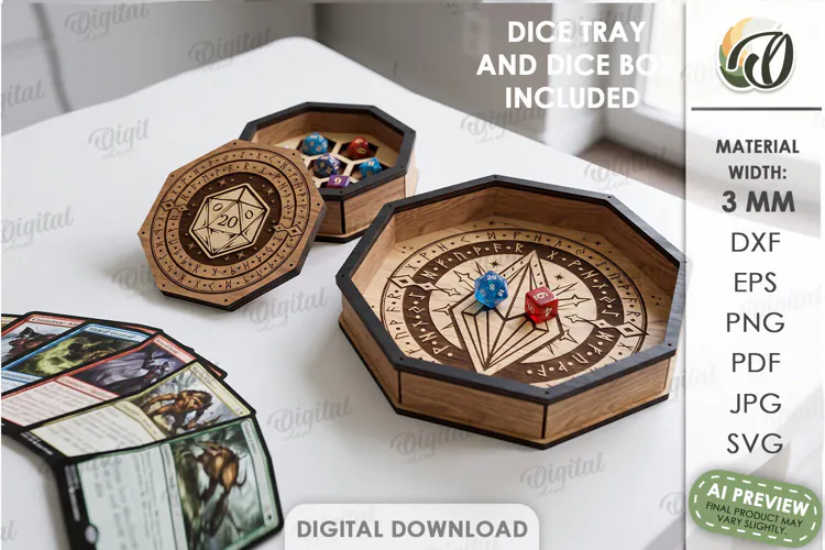 RPG Dice Tray and Dice Box Laser Cut. Gaming Accessories SVG