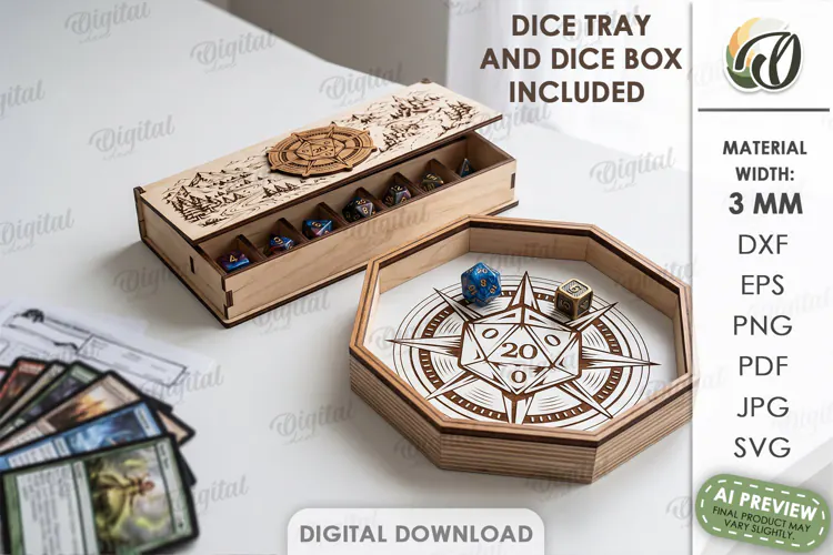 RPG Dice Tray and Dice Box Laser Cut. Gaming Accessories SVG