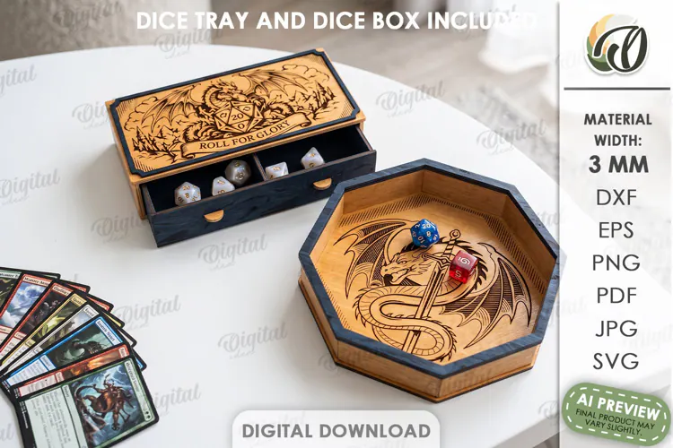RPG Dice Tray and Dice Box Laser Cut. Gaming Accessories SVG
