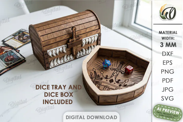 RPG Dice Tray and Dice Box Laser Cut. Gaming Accessories SVG