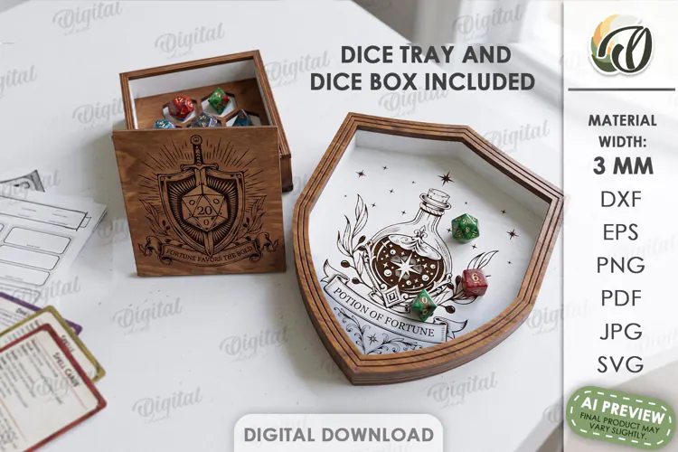 RPG Dice Tray and Dice Box Laser Cut. Gaming Accessories SVG