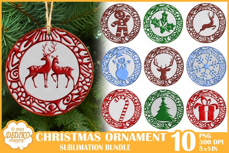 3D Christmas Ornament Sublimation Bundle, Winter Ornament example image 1