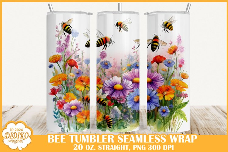 Bee Tumbler Wrap Sublimation, 20 oz Watercolor Tumbler
