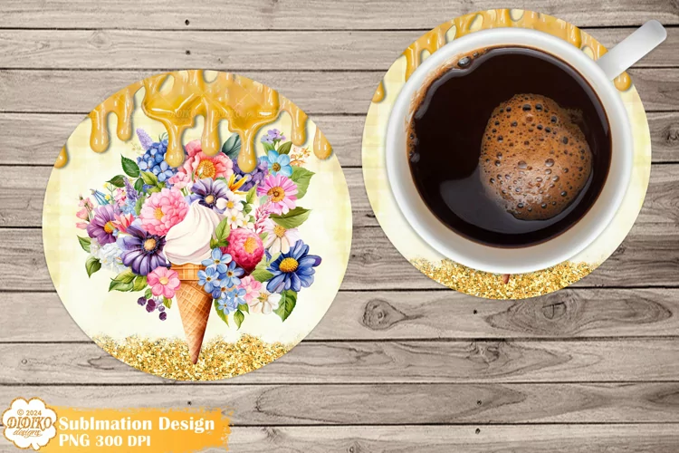 Flowers Ice Creame Coaster Sublimation,Summer Round Coaster
