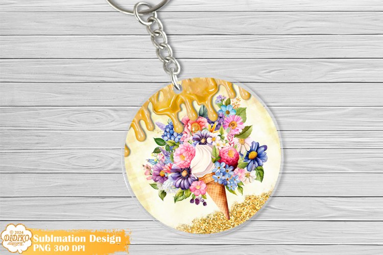 Flowers Ice Creame Keychain Sublimation, Summer Keychain Png