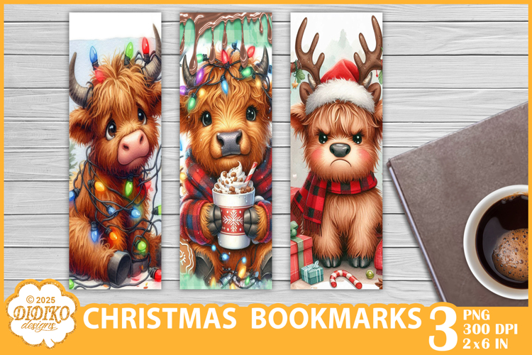 Christmas Bookmark Png Sublimation, Cute Highland Cow Png