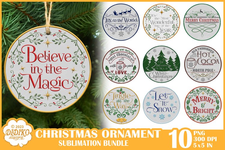 3D Christmas Ornament Sublimation Bundle, Round Ornament Png