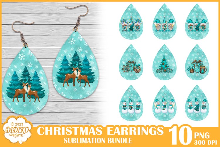 Christmas Teardrop Earrings Sublimation Bundle, Earrings Png