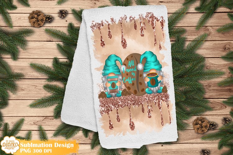 Coffee Kitchen Towel Sublimation Png, Coffee Gnome Towel Png
